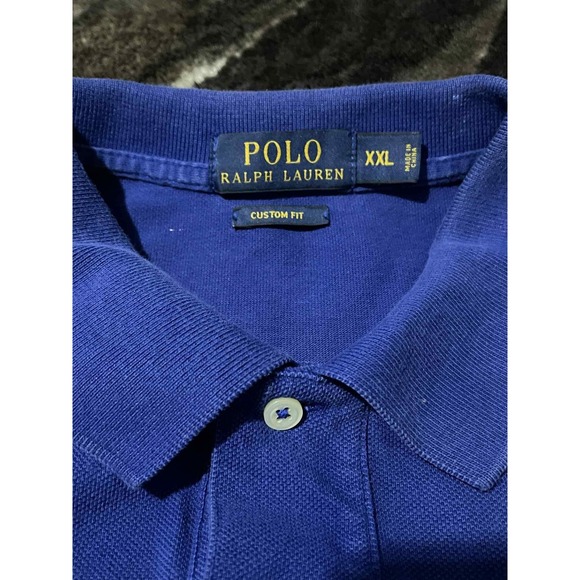 Ralph Lauren Polo Shirt Mens 2XL Blue Big Pony Custom Fit Orange 3 Patch Pique - Picture 3 of 8
